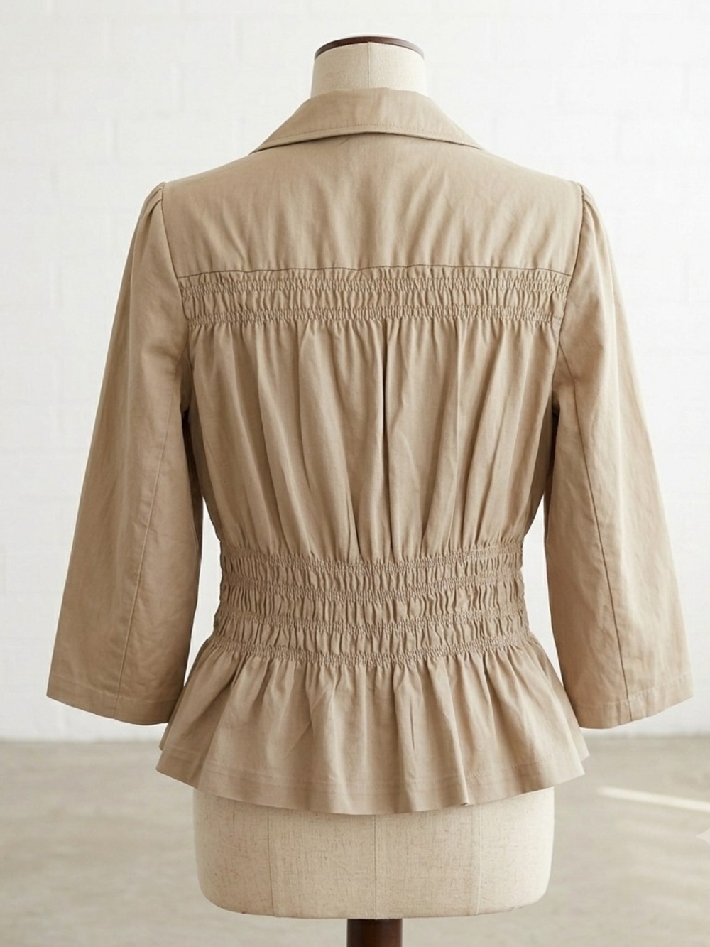 Sunny Taylor Beige Ruched Cotton Blazer Size L - Picture 3 of 11